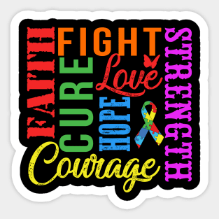 Autism Awareness T-Shirt Fight Faith Hope Love Cure Courage Strength Sticker